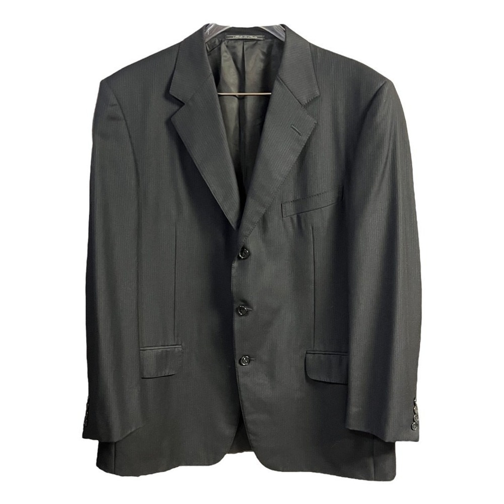 Ermenegildo Zegna‎ Suit Jacket 44R Black Pinstripe Trofeo Italian Dapper Sharp